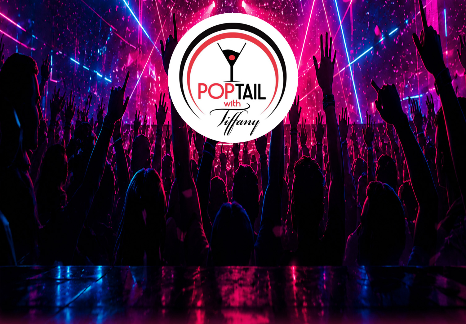 Poptail With Tiffany neon event graphic for The Camden Club in London